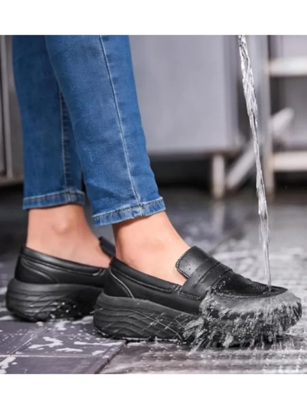 Women's Non Slip Work Shoes Slip Resistant Waterproof Faux Leather Loafers Food